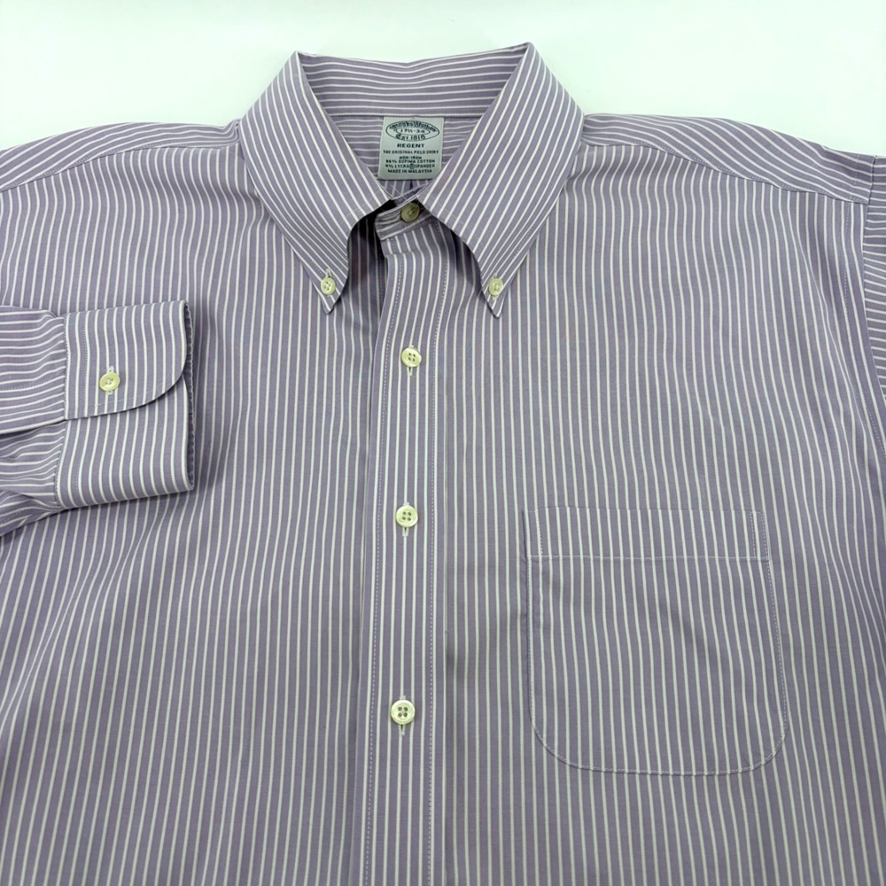 Brooks Brothers Regent Mens 17.5-34 Purple Striped Non-Iron Supima Cotton Shirt